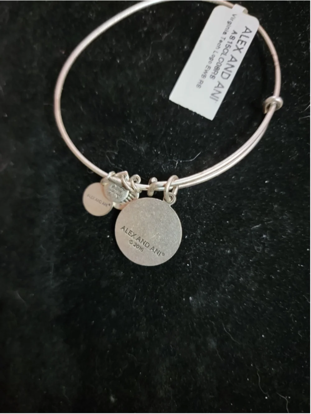 ALEX and ANI - VIRGINIA TECH - Silver Tone VT Charm Bangle Bracelet - Brand New